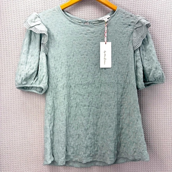 NWT By the River Boutique Blouse Size L Green Flutter Sleeve Boho Top Fairy - Picture 1 of 7